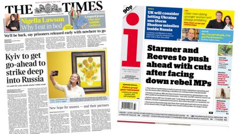 Times and i front pages for 11 September 2024