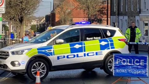 The scene of an incident in Bury St Edmunds. Police have cordoned off the area.