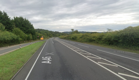 A Google Maps image of a main road with "A46" in white letters on it.