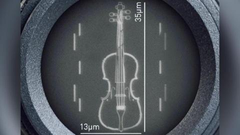 A diagram indicating the size of the violin through a microscope