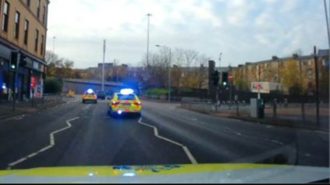 View from a police car dash cam of a police pursuit in Glasgow