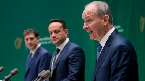 Micheál Martin, Leo Varadkar and Eamon Ryan address the media in Dublin