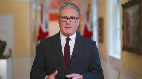 Prime Minister Sir Keir Starmer photographed during a video statement in No 10 Downing Street