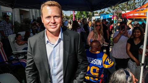 Mayoral candidate Spencer Pratt hosts a campaign "block party" event on 10th Avenue in Los Angeles