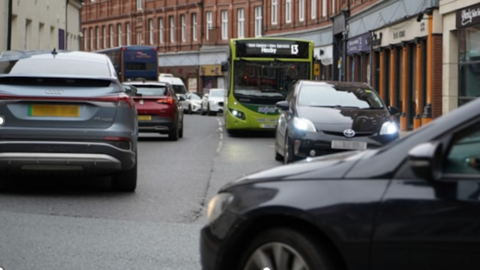 This is a picture of buses stuck in heavy traffic in York's Rougier Street - part of the proposed bus priority area