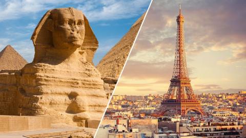 The Sphinx and the Eiffel Tower.