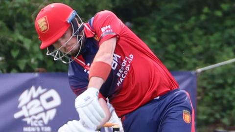 Harrison Carlyon bats for Jersey