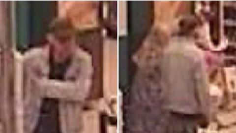 Very out of focus CCTV stills of a man and a woman