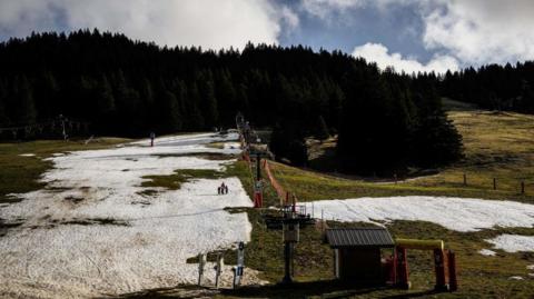 Le Semnoz ski resort, near Annecy, France, on December 27, 2022, as the resort had to close temporarily because of the lack of snow.