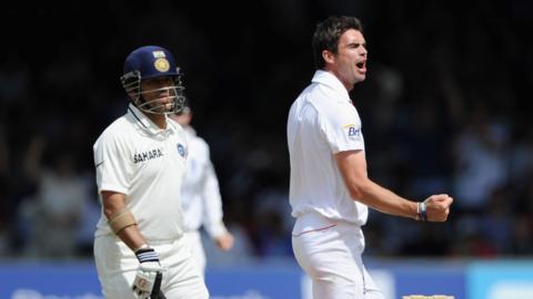 Sachin Tendulkar is dismissed by James Anderson in 2011