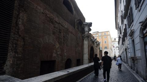 A view of the Pantheon's perimeter wall in Rome, Italy, 25 October 2025.