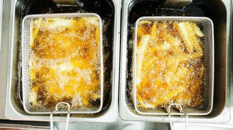 Chips frying in oil