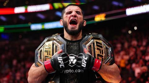 Islam Makhachev celebrates beating Ian Machado Garry