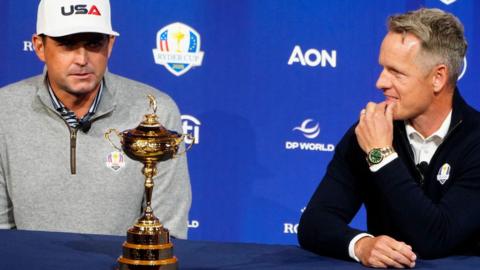 US captain Keegan Bradley and his European counterpart Luke Donald at a news conference in New York