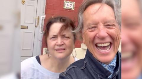 A selfie of Richard and Ruth on Barry's famous Trinity Street where Gavin & Stacey was filmed 