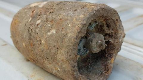 The nose of a World War Two practice bomb found in a factory