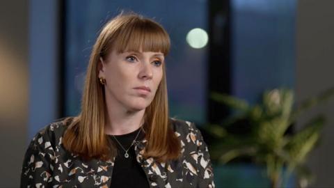 Angela Rayner in a black patterned blazer