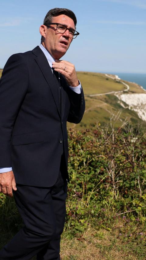 Andy Burnham on the White Cliffs of Dover.
