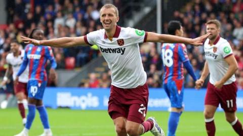 Tomas Soucek celebrates putting West Ham into the lead at Crystal Palace