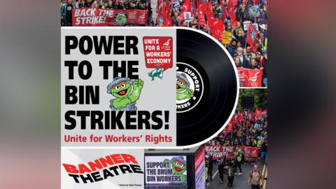 A photo from the Unite for a Workers Economy Facebook group, showing demonstrators and the title 'Power to the Bin Workers'