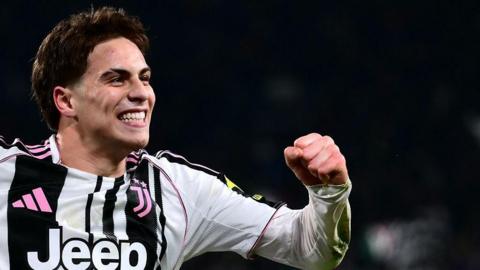 Kenan Yildiz celebrates scoring for Juventus against Napoli in Serie A