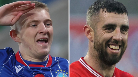 Linfield goalscorer Rhys Annett and Cliftonville hat-trick hero Joe Gormley