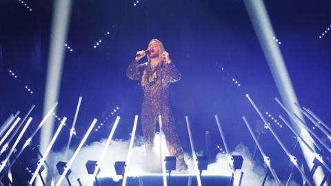 Sam Ryder performs on stage during The Eurovision Song Contest 2023 Grand Final at M&S Bank Arena on May 13, 2023 in Liverpool, England