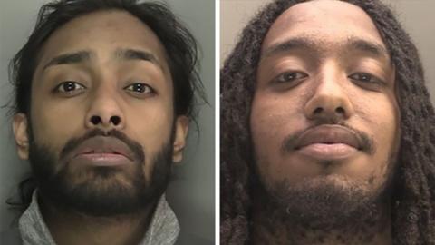 Prison mugshots of Justin Sebastian and Alexander Nyarashe. Mr Sebastian has a dark beard and long dark hair. Mr Nyarashe has dark facial hair on his chin and long dark dreadlocked hair.