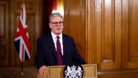 Sir Keir Starmer making a statement about the situation in the Middle East from 10 Downing Street on Sunday night