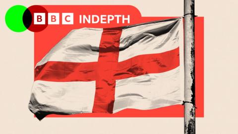 A treated image showing the cross of St George flying. There is a red rectangle behind it and the BBC InDepth logo in the top left corner