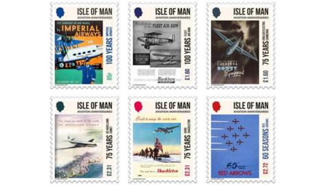 Set of six stamps featuring historic aircraft