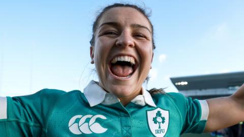 Erin King celebrates