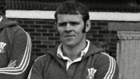 Roy Thomas lines up as a Wales substitute against Australia in December 1975