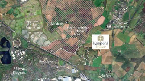 A map of where the proposed development at Keepers Place could be next to the M1 motorway.