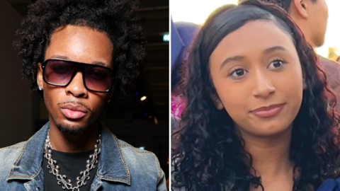 A composite image of D4vid and deceased teenager Celeste. D4vd is wearing shades and has an afro style hairstyle, He has a spiky chain and denim jacket on.
Celeste has her dark hair down and looks as if she is at a social gathering - there are people in the background