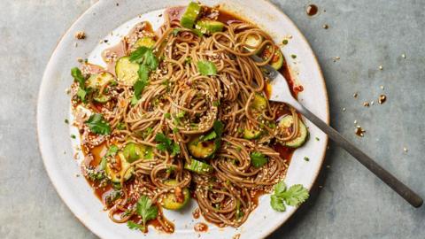 Smashed cucumber noodle salad