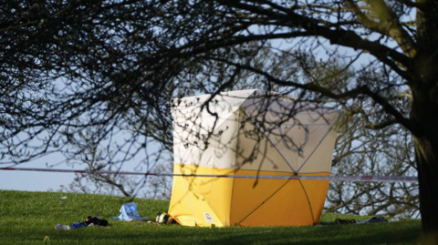 A police forensic tent at the scene at Primrose Hill, in north London.