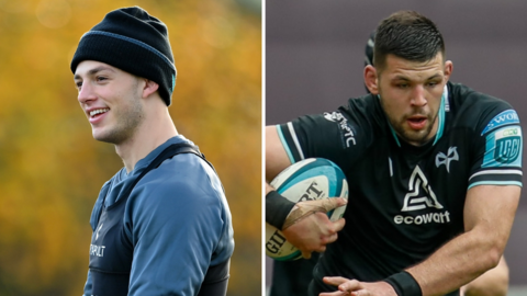 Cardiff's Louie Hennessey (right) and Ospreys' Rhys Davies