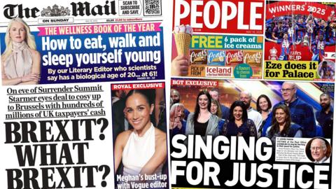 The front page of the Mail on Sunday and Sunday People 