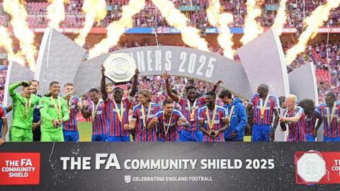 Crystal Palace players celebrate winning the Community Shield 