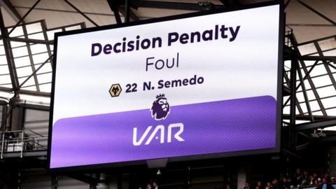 The big screen at Etihad Stadium showing a penalty being awarded after a VAR check