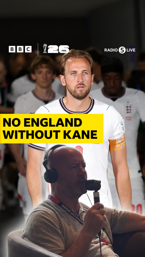 Harry Kane in the tunnel at the World Cup with a cut out of Alan Shearer underneath