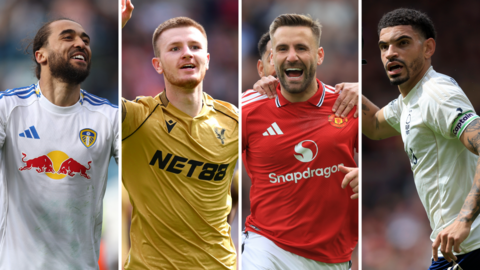 Split graphic of (left to right) Dominic Calvert-Lewin, Adam Wharton, Luke Shaw and Morgan Gibbs-White