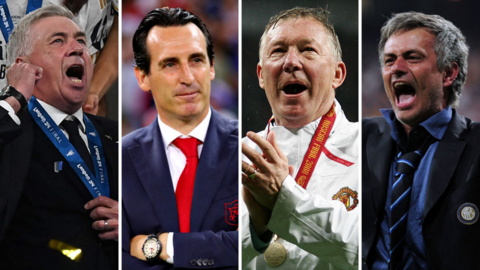 A split picture of Ancelotti, Emery, Ferguson and Mourinho