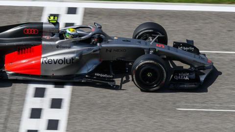 Gabriel Bortoleto drives the Audi on track in Bahrain