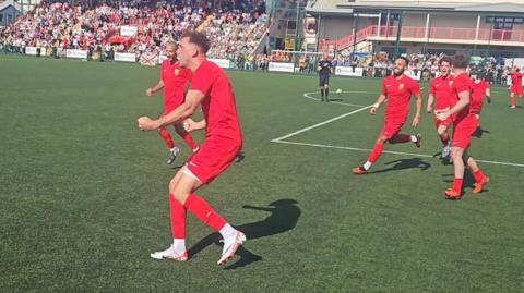 Lorne Bickley celebrates his winning goal in the Muratti Vase