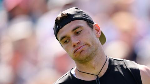 Jack Draper reacts during a match at Eastbourne