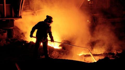 A worker taking samples from Blast Furnace 5 in Port Talbot