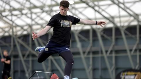 Ballyboden St Enda's gaelic footballer Mark McNamee during a Pittsburgh Steelers kicking clinic in Dublin last April