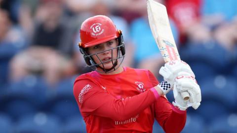 : Grace Thompson of Welsh Fire bats during The Hundred match between Welsh Fire Women and Southern Brave